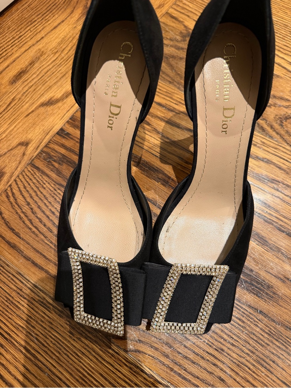 Dior Black Satin D’Orsay Pumps with Crystal Buckle - Picture 10 of 13